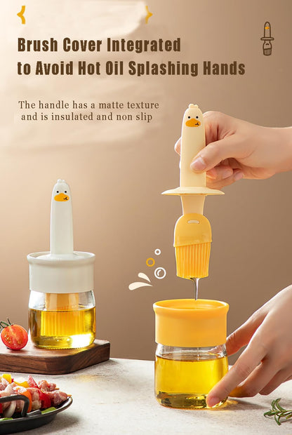 VARENYYA Olive Oil Dispenser Bottle with Silicone Brush Cute Duck Silicone Oil Dispenser Bottle for Cooking, Frying, Baking, BBQ Pancake