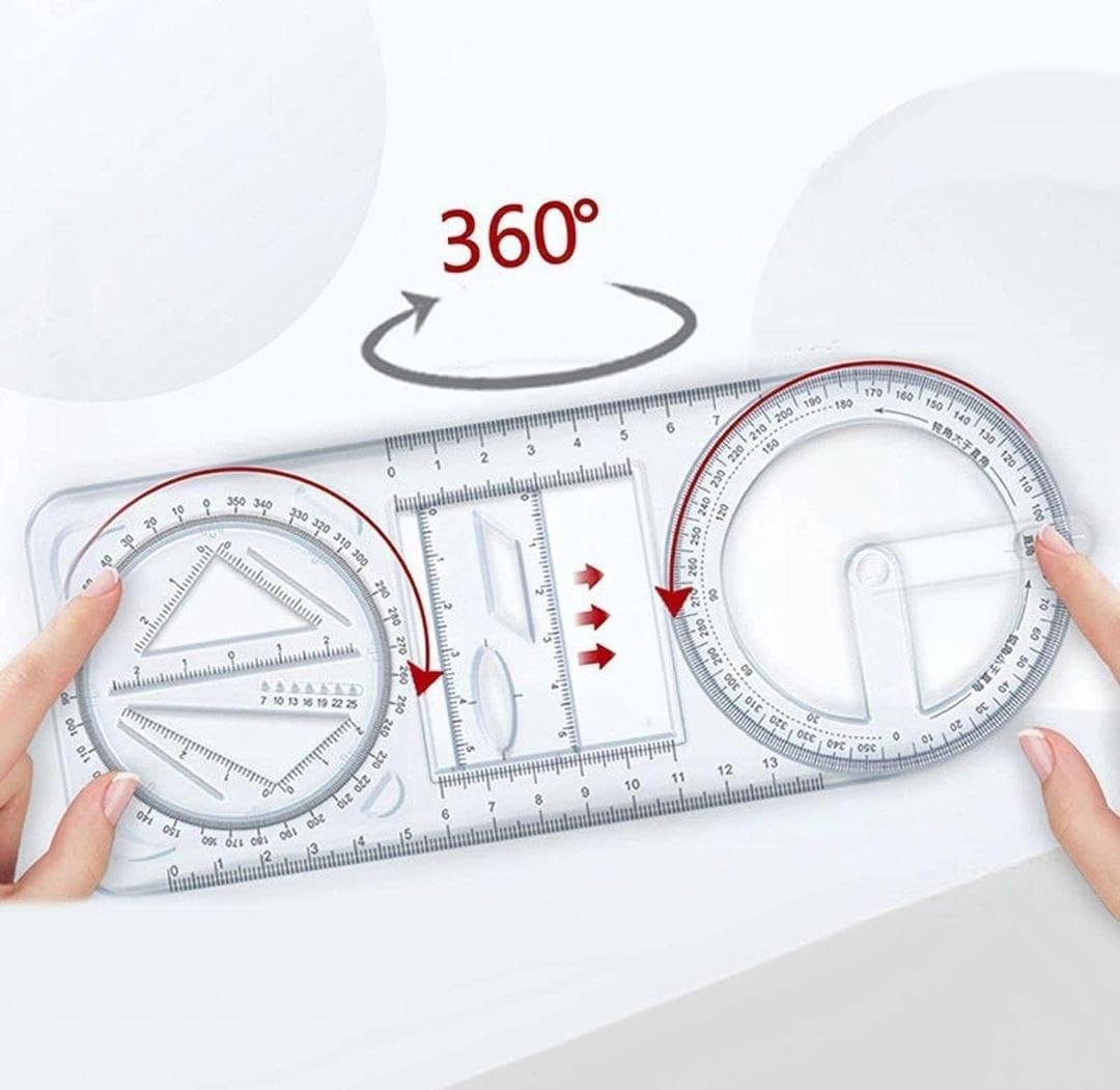 360 Degree Multi Angle Ruler Multifunctional Geometric Ruler, Drawing Stencil, Scale Measuring Tool, Mathematics Ruler, for School, Office, Architectural Supplies, Creative Maths Learning Aids