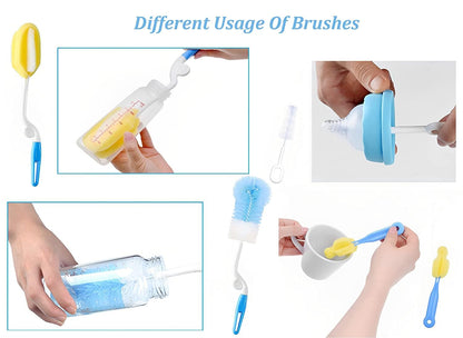 DALUCI 5-in-1 Baby Bottle Cleaning Brush Set | Feeding Bottle Cleaner Kit with Nipple Brush, Straw Brush & Sponge | Safe Nylon Bristle Bottle Brush for Bottles, Nipples & Accessories (5 Pcs)