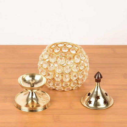Brass Akhand Diya for Puja Big Size, Crystal Oil Lamp Diyas, Tea Light Holder,Puja Lamp Diwali Lights for Decoration (Large 17 X 14.5 Cm)