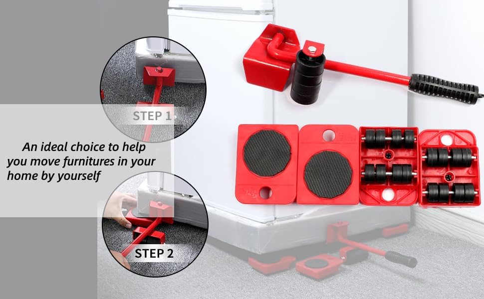GOSHTI ENTERPRISE Furniture Lifter Mover Tool Set Heavy Duty Furniture Lifter Mover Tool Set, Furniture Moving Roller Wheel Set Wardrobes Adjustable Height