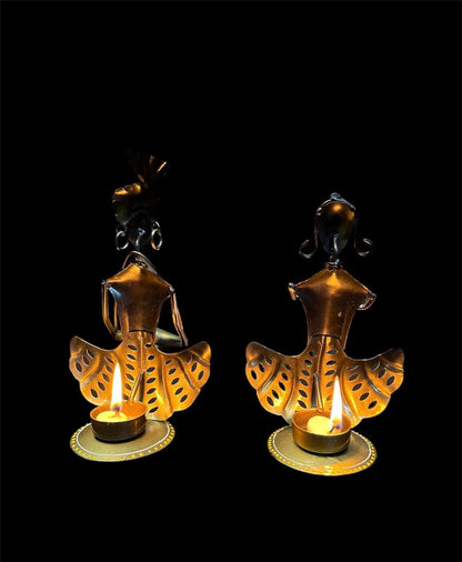 pranjals house Tribal Rajasthani Musician Metal Showpiece, Idol & Statue for Home Living Room Office Bedroom Table Top with Tealight Holder, Perfect for Gifting Size-8.5 x 5 Inches