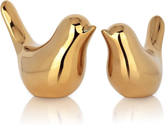 Keskriva Ceramic Blessing Birds Figurine for Home Decor Living Room, Bedroom, Office Desk, Cabinets Small Animal Statues Cute Modern Love Statue Sculpture Solid Luxurious Fashionable(Pack of 2,Golden
