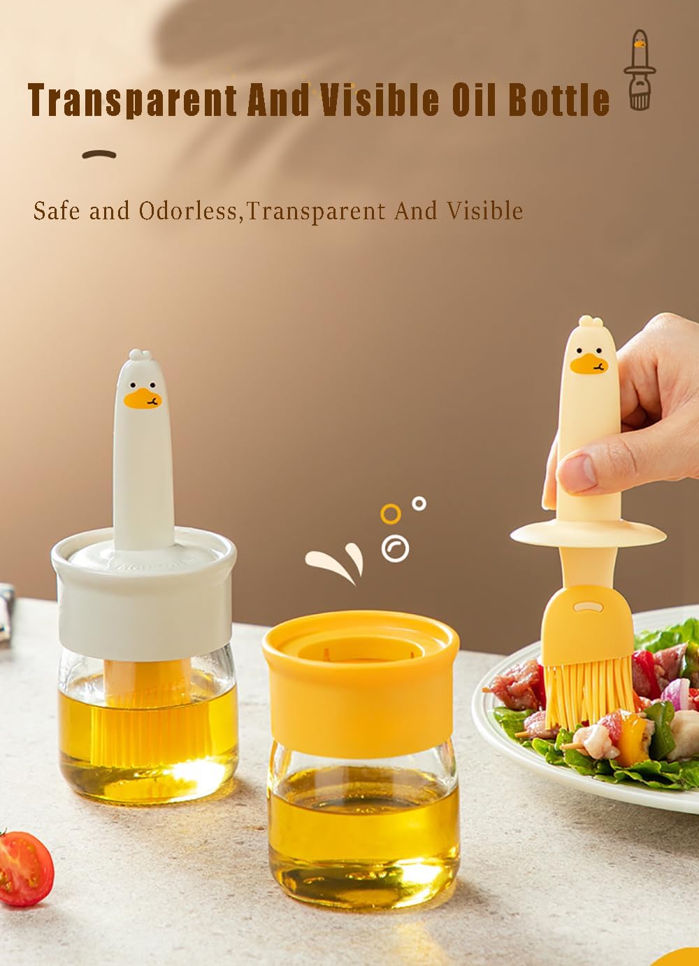 VARENYYA Olive Oil Dispenser Bottle with Silicone Brush Cute Duck Silicone Oil Dispenser Bottle for Cooking, Frying, Baking, BBQ Pancake