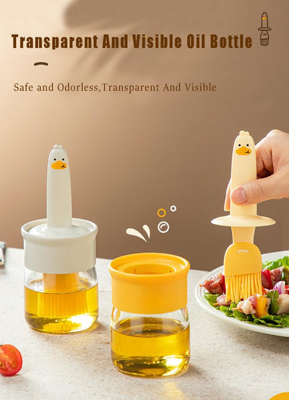 VARENYYA Olive Oil Dispenser Bottle with Silicone Brush Cute Duck Silicone Oil Dispenser Bottle for Cooking, Frying, Baking, BBQ Pancake