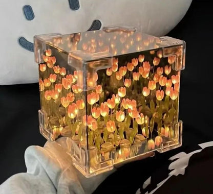 ROMJ Do It Yourself Aesthetic Tulip Cube Lamp – 20 LED Flowers for Desktop, Bedroom & Living Room Décor Best Birthday Gift