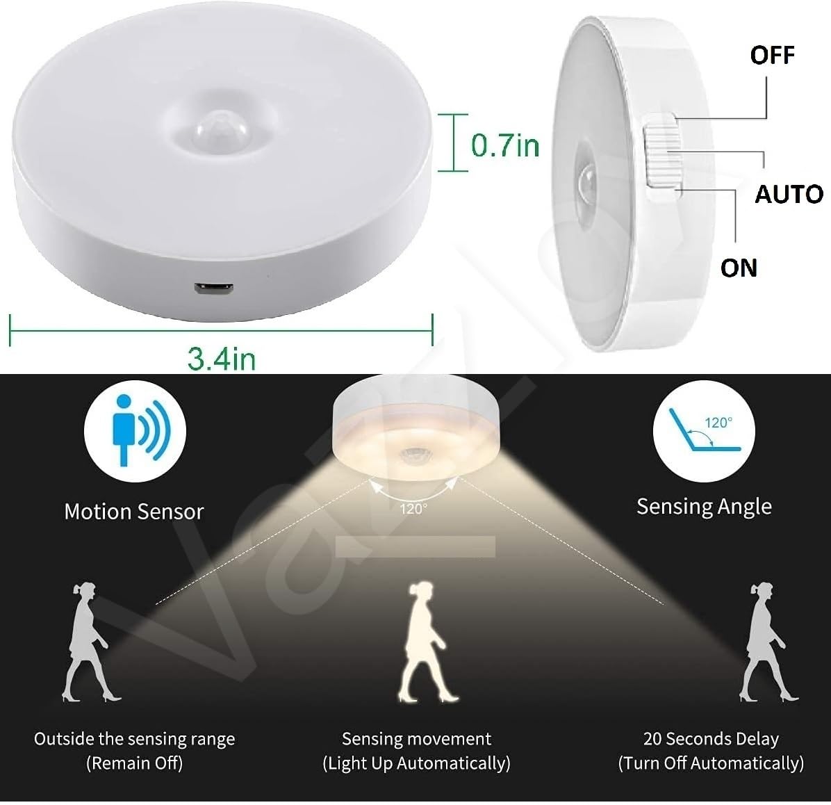 VazzLox Motion Sensor Light for Home (Pack of 2) with USB Charging Wireless Self Adhesive LED Body Induction Lamp Sensor Light for Wardrobe Lights with Sensor Night Light for Cupboard Stairs (White)
