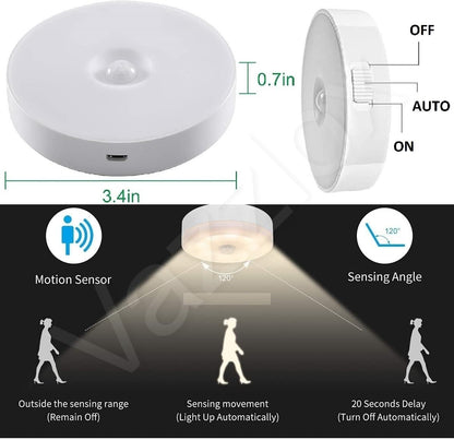 VazzLox Motion Sensor Light for Home (Pack of 2) with USB Charging Wireless Self Adhesive LED Body Induction Lamp Sensor Light for Wardrobe Lights with Sensor Night Light for Cupboard Stairs (White)