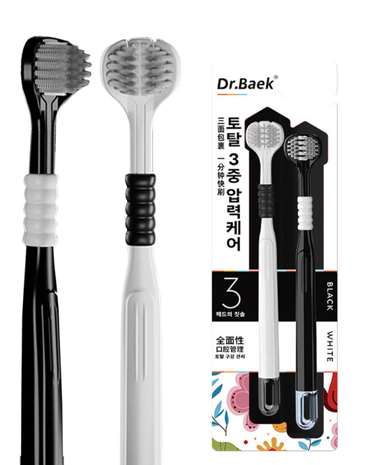 Plexaris 3-Sided Toothbrush for Adults (2-Pack, Soft Bristles with Tongue Cleaner)