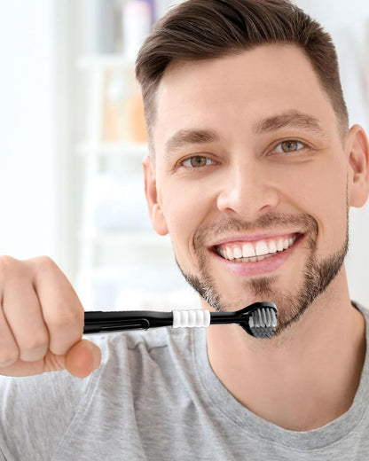 Plexaris 3-Sided Toothbrush for Adults (2-Pack, Soft Bristles with Tongue Cleaner)