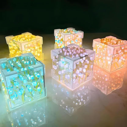 ROMJ Do It Yourself Aesthetic Tulip Cube Lamp – 20 LED Flowers for Desktop, Bedroom & Living Room Décor Best Birthday Gift