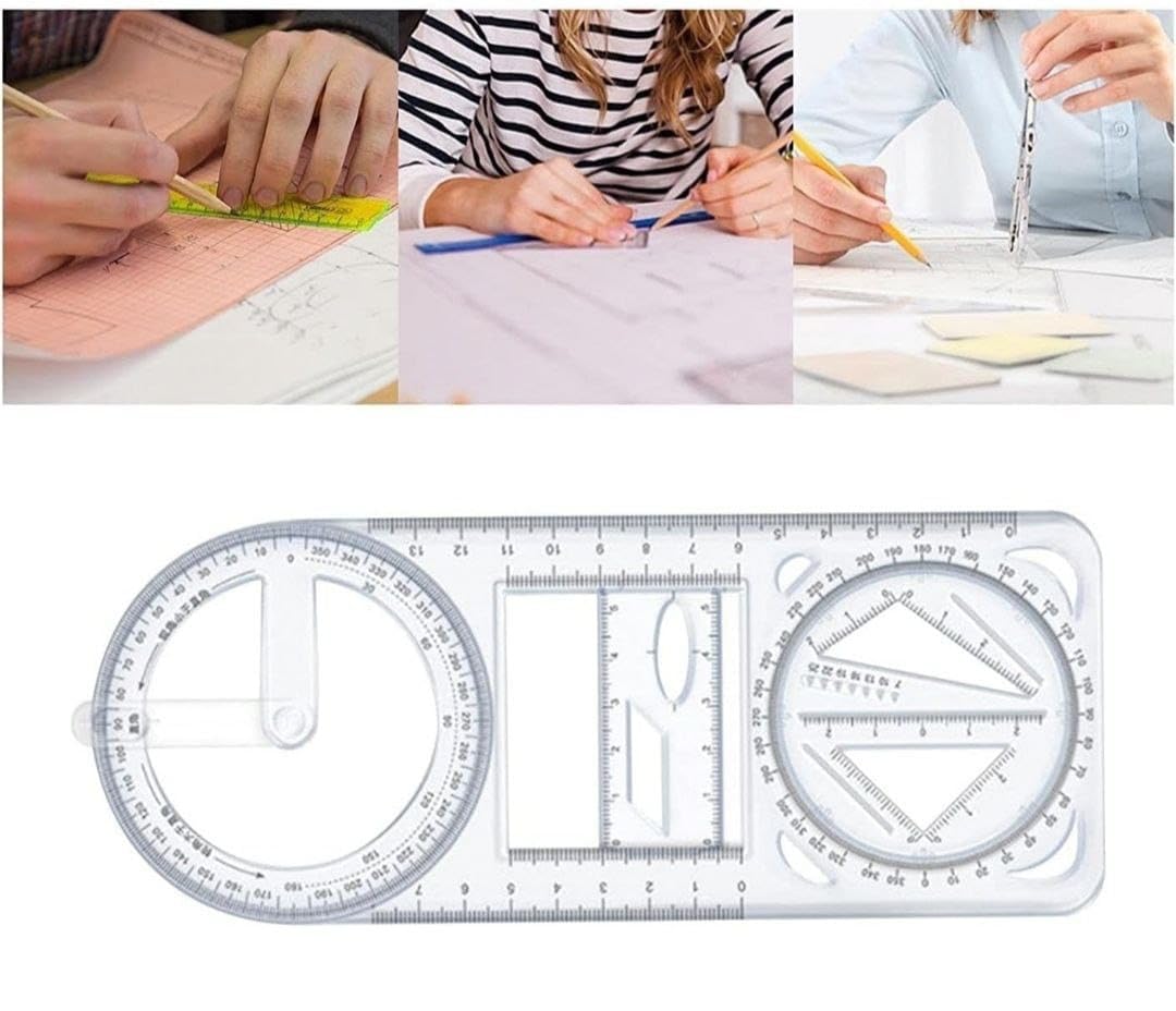 360 Degree Multi Angle Ruler Multifunctional Geometric Ruler, Drawing Stencil, Scale Measuring Tool, Mathematics Ruler, for School, Office, Architectural Supplies, Creative Maths Learning Aids