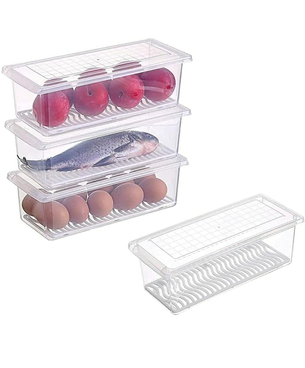 Food Storage Containers with Drain Plate – Stackable Fridge Box (Pack of 6)