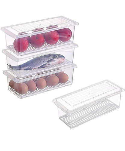 Food Storage Containers with Drain Plate – Stackable Fridge Box (Pack of 6)