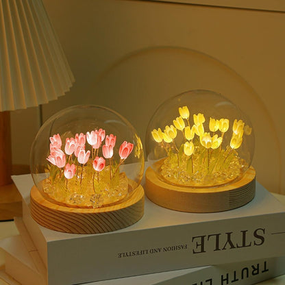 ROMJ Do It Yourself Aesthetic Tulip Cube Lamp – 20 LED Flowers for Desktop, Bedroom & Living Room Décor Best Birthday Gift