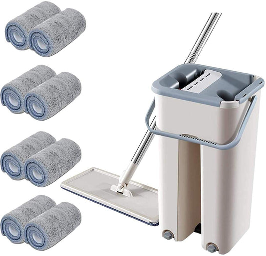 Orchid M Foldable Flat Mop with Buckets Set with 4 Reusable Microfiber Pads