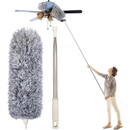 Microfiber Feather Duster Bendable & Extendable Fan Cleaning Mop with Long Rod 100 inches Expandable Pole Handle