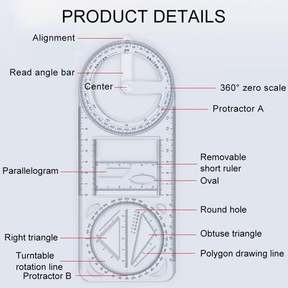 360 Degree Multi Angle Ruler Multifunctional Geometric Ruler, Drawing Stencil, Scale Measuring Tool, Mathematics Ruler, for School, Office, Architectural Supplies, Creative Maths Learning Aids