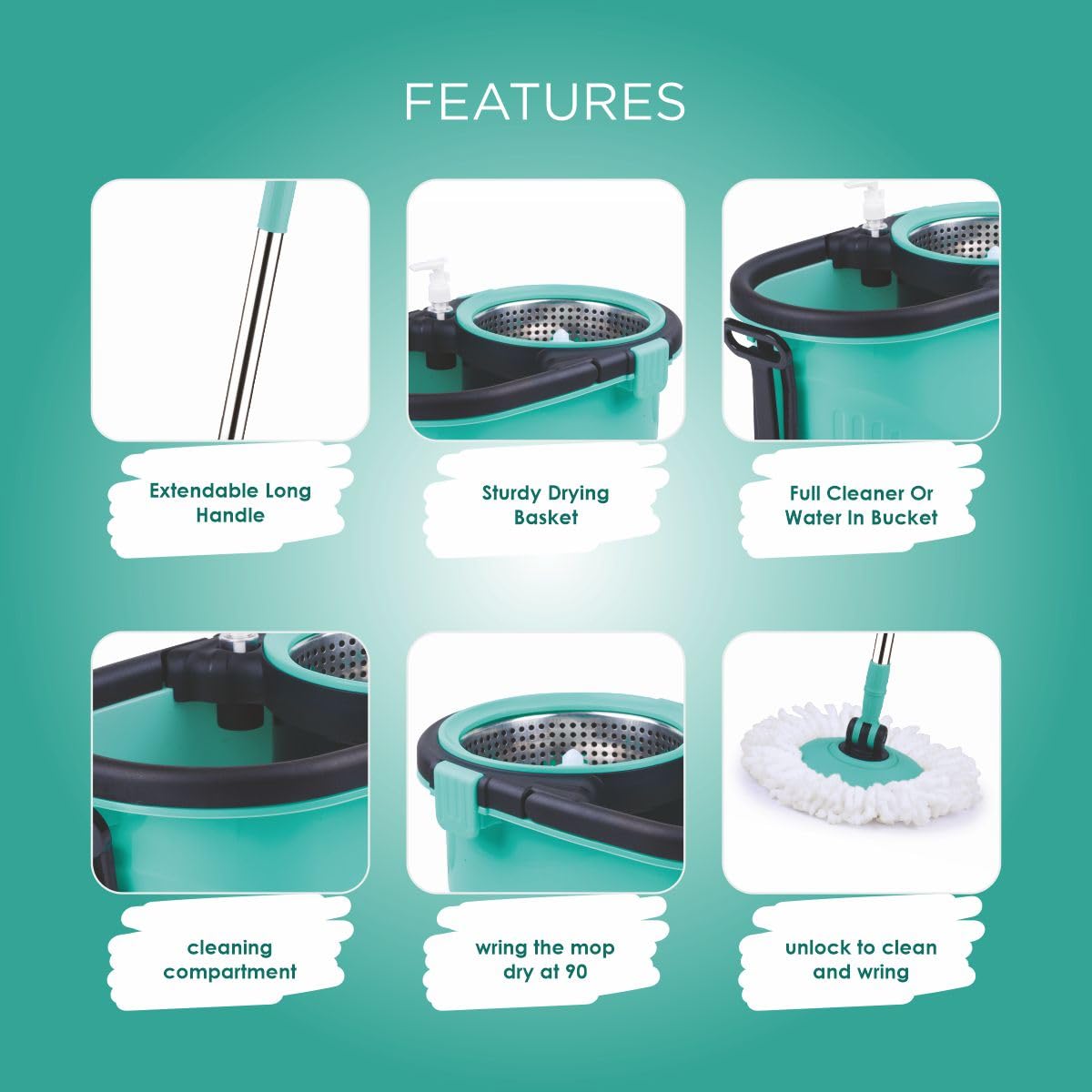 Homeor Stainless Steel Comfort Spin Mop with Big Wheel, Auto-fold Handle, Bucket Floor Cleaning and Mopping System 360° Flexible with 1 Refils, Blue
