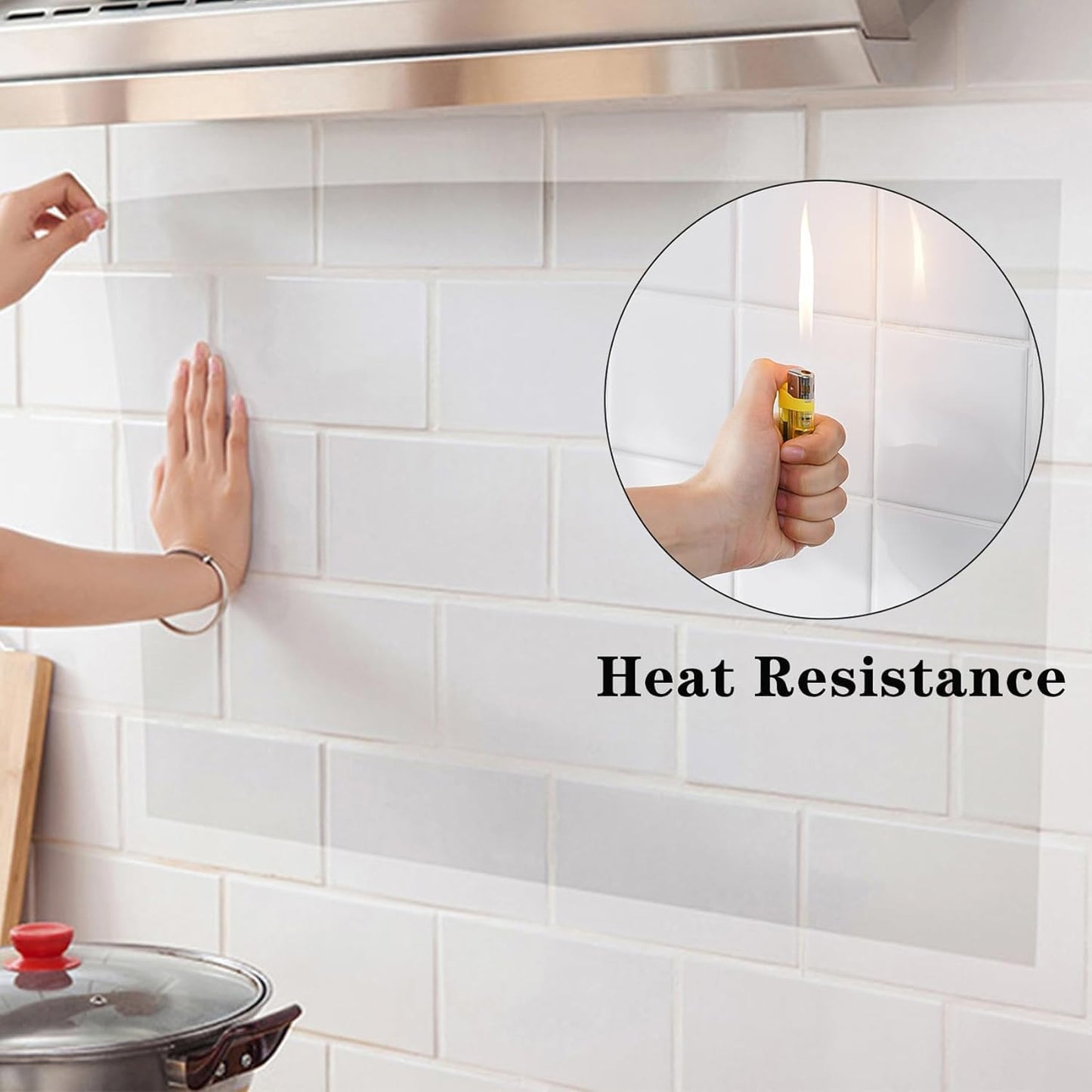 SUNBIRD Kitchen Anti-Oil & High-Temperature Resistance Transparent Tile Sticker, Kitchen Backsplash Clear Wall Protector, Proof Self Adhesive 140 Micron Thickness(12" x 36" Inch)