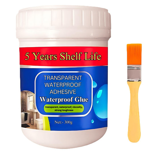5 years Shelf Life | Acrylic Transparent Waterproof Glue for Roof Crack & Leakage Repair | Crack seal Glue 300g with Brush | Waterproofing Solution for leakage in rain | Non-toxic Environment friendly Pack of 2