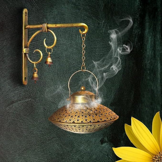 The Finishing Touch Incense Holder with Brass Bells, Vintage Antique Home Room Wall Decor, Spiritual Reiki Yoga Meditation, Hanging Censer/Charcoal Incense Burner and Gifts for Women and Men