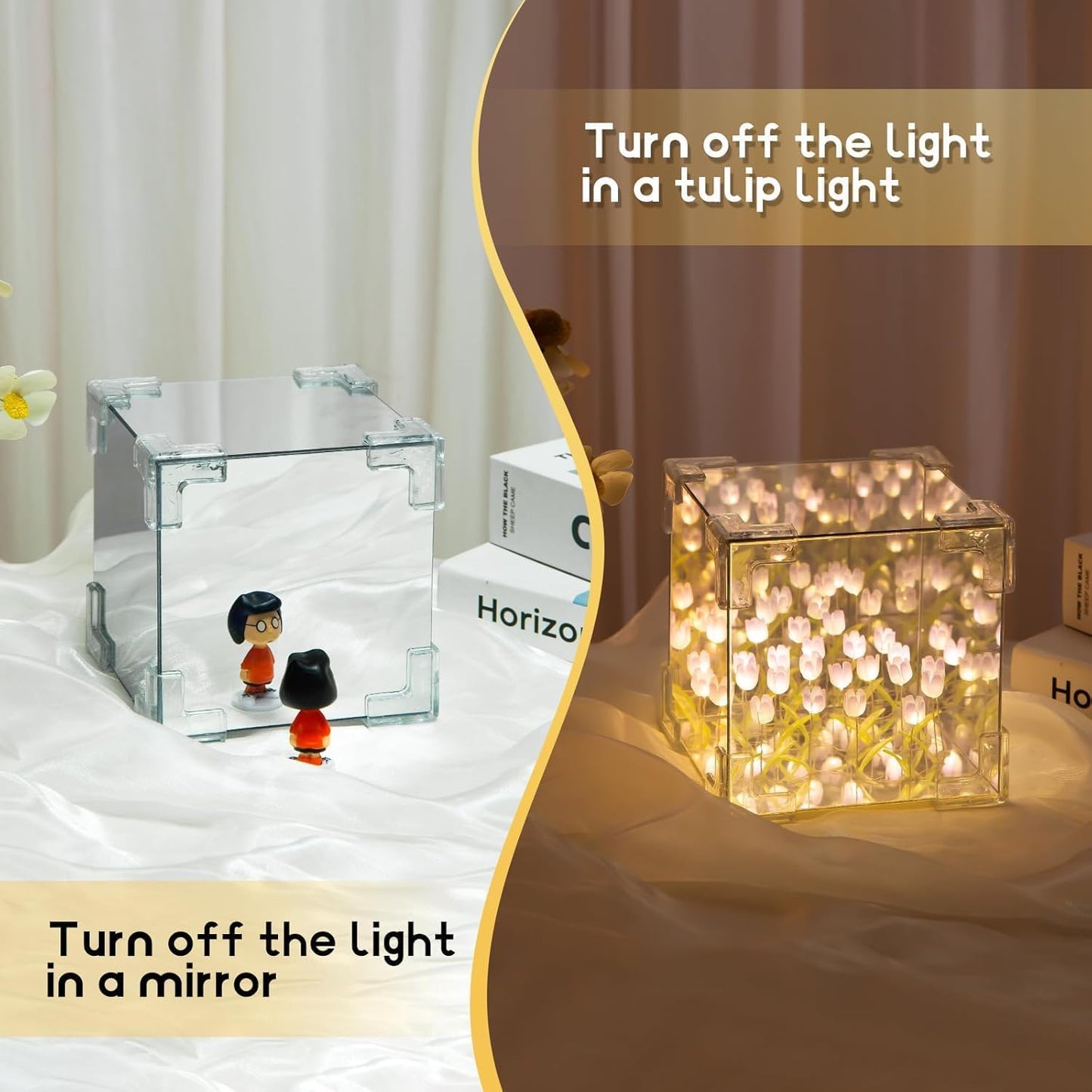 ROMJ Do It Yourself Aesthetic Tulip Cube Lamp – 20 LED Flowers for Desktop, Bedroom & Living Room Décor Best Birthday Gift