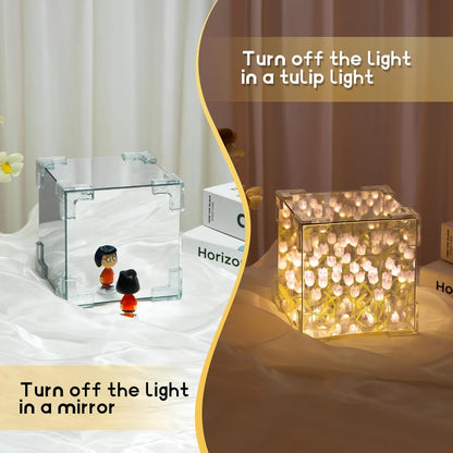 ROMJ Do It Yourself Aesthetic Tulip Cube Lamp – 20 LED Flowers for Desktop, Bedroom & Living Room Décor Best Birthday Gift