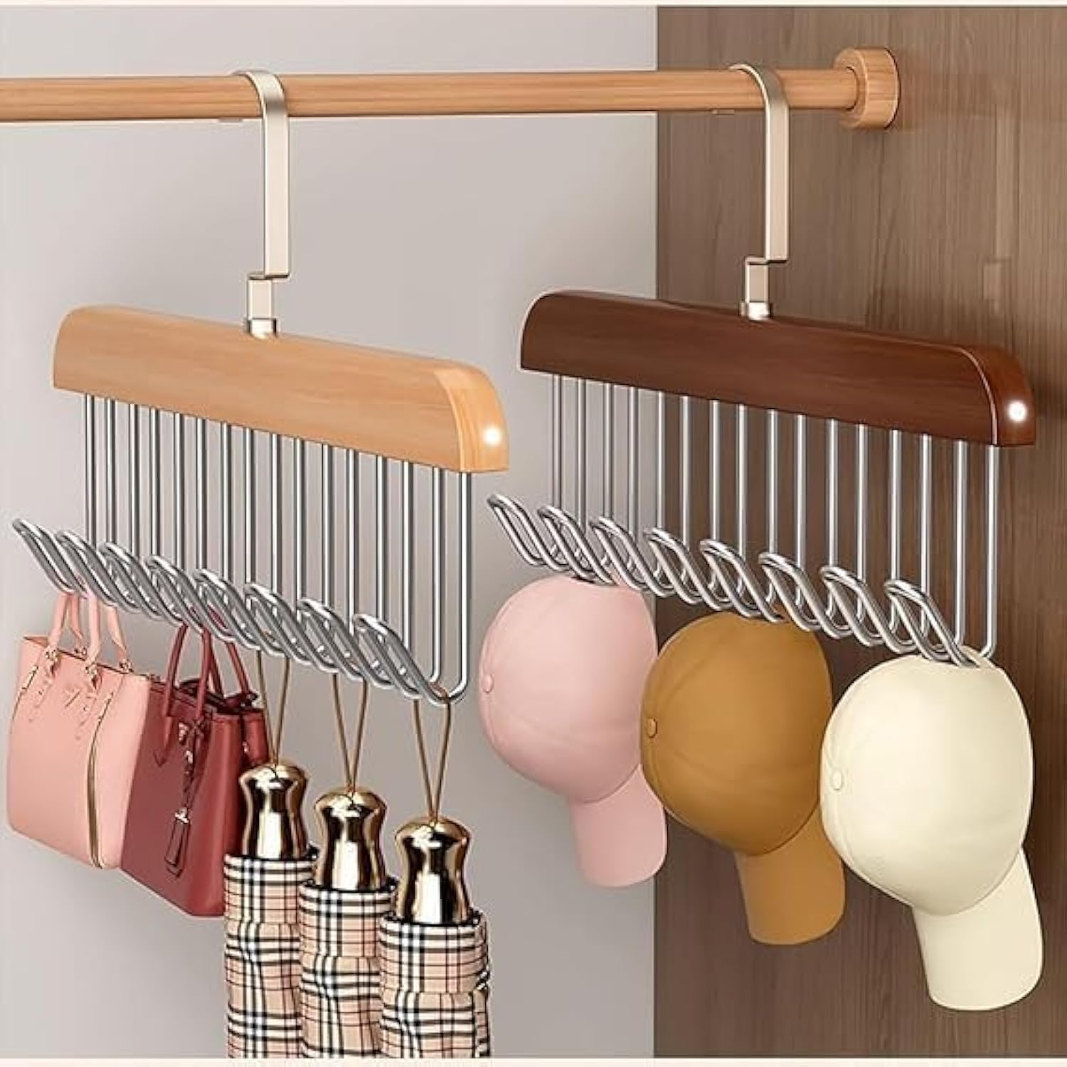 Perpetual Wooden Hanger for Clothes Hanging, Hangers for Wardrobe and Cupboard, 8 Hook Adjustable Clothes Hanger for Lingerie, Belt, Scarf, Tie, Garments and Accessories (Pack of 1)