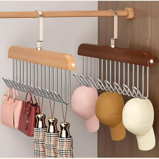 Perpetual Wooden Hanger for Clothes Hanging, Hangers for Wardrobe and Cupboard, 8 Hook Adjustable Clothes Hanger for Lingerie, Belt, Scarf, Tie, Garments and Accessories (Pack of 1)