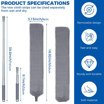 Retractable Gap Dust Cleaner Dusting Tools Microfiber Duster Gap Dust Brush Telescoping Long Handle 60inches Washable and Retractable Duster Brush for Cleaning Under Appliances Furniture Couch Fridge