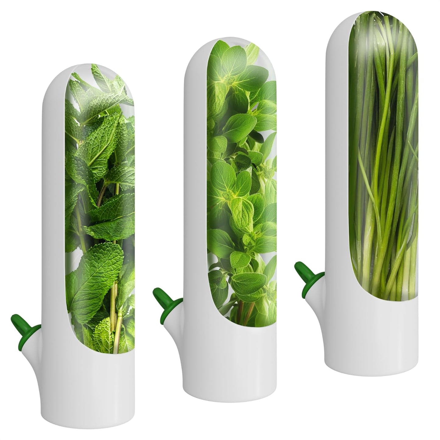 Herb Saver Best Keeper for Freshest Produce, Lasting Refrigerator Herb Keeper, Clear Herb Savor Pod, Herb Storage Container for Cilantro, Mint, Asparagus (3Pcs)