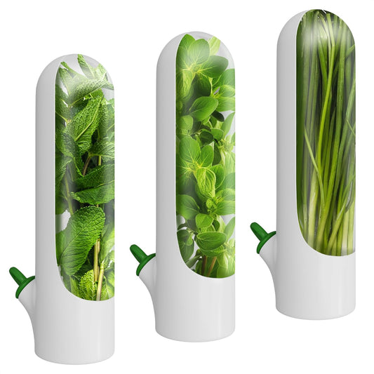 Herb Saver Best Keeper for Freshest Produce, Lasting Refrigerator Herb Keeper, Clear Herb Savor Pod, Herb Storage Container for Cilantro, Mint, Asparagus (3Pcs)