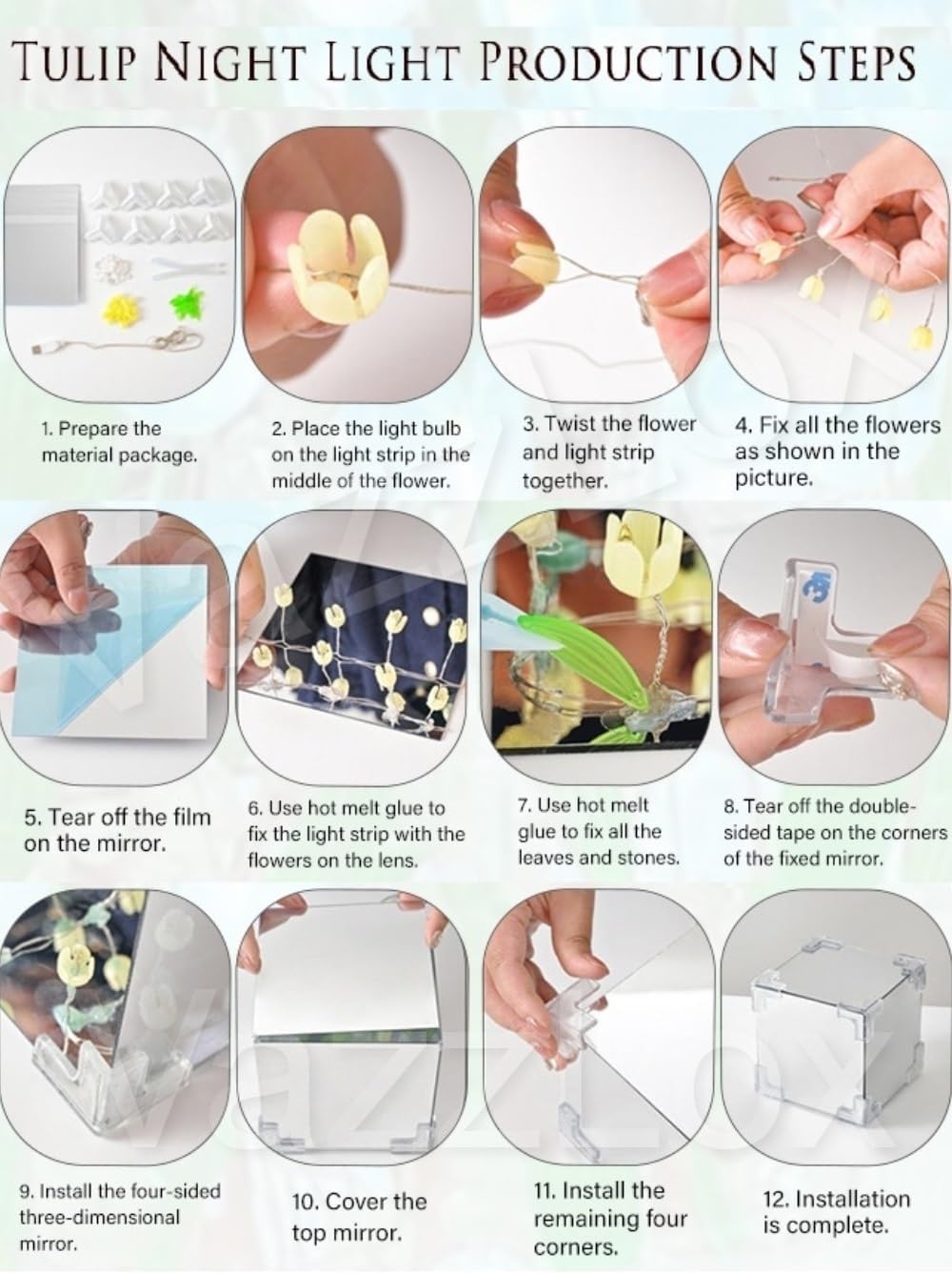 ROMJ Do It Yourself Aesthetic Tulip Cube Lamp – 20 LED Flowers for Desktop, Bedroom & Living Room Décor Best Birthday Gift