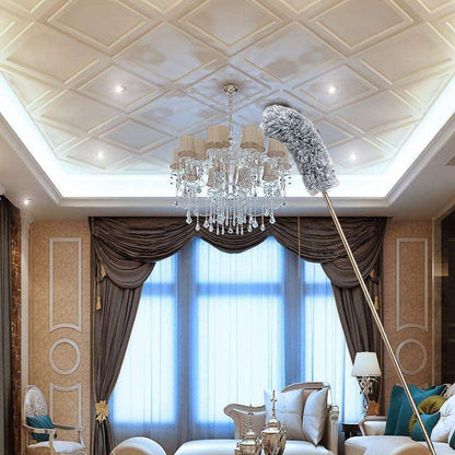 Microfiber Feather Duster Bendable & Extendable Fan Cleaning Mop with Long Rod 100 inches Expandable Pole Handle