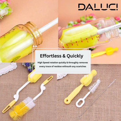 DALUCI 5-in-1 Baby Bottle Cleaning Brush Set | Feeding Bottle Cleaner Kit with Nipple Brush, Straw Brush & Sponge | Safe Nylon Bristle Bottle Brush for Bottles, Nipples & Accessories (5 Pcs)