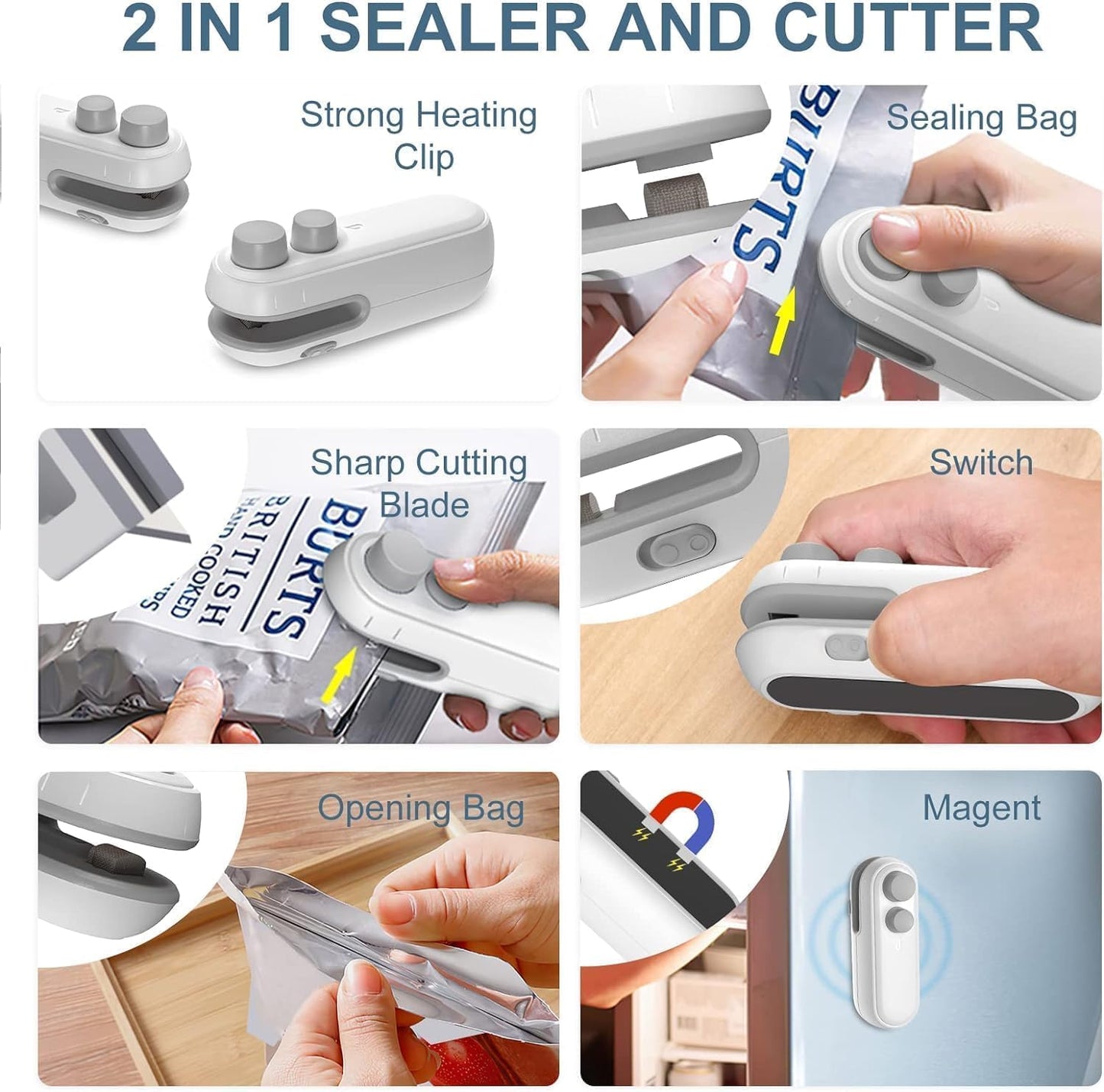 Plastic Bags sealing machine mini Sealing Packet Sealer for Chips or vegetables (WHITE)