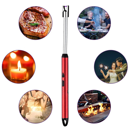Light Arc, Electric Lighter, USB Rechargeable Electric LED Display Stick Lighter with Long Flexible Neck Suitable for Kitchen, Lights, Gas Stoves, Barbecue (Red)