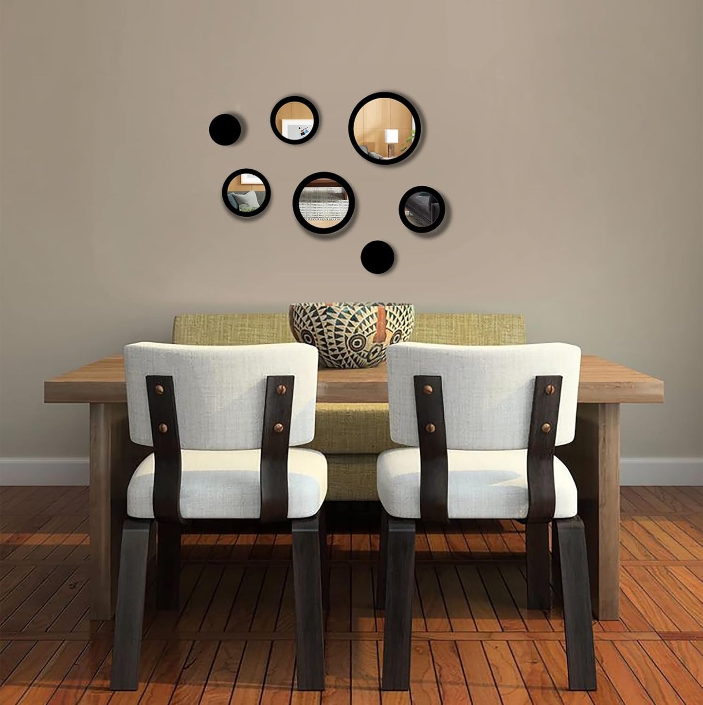 VAH- Kya Bat Hai !! Wall Art Round Black Frame Wall Mirror Sticker for Home, Styles Design Gift for Best Friend, Her, Him (5 Mirror Stickers & 2 MDF Sticker, Framed)