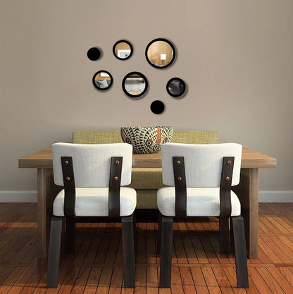 VAH- Kya Bat Hai !! Wall Art Round Black Frame Wall Mirror Sticker for Home, Styles Design Gift for Best Friend, Her, Him (5 Mirror Stickers & 2 MDF Sticker, Framed)