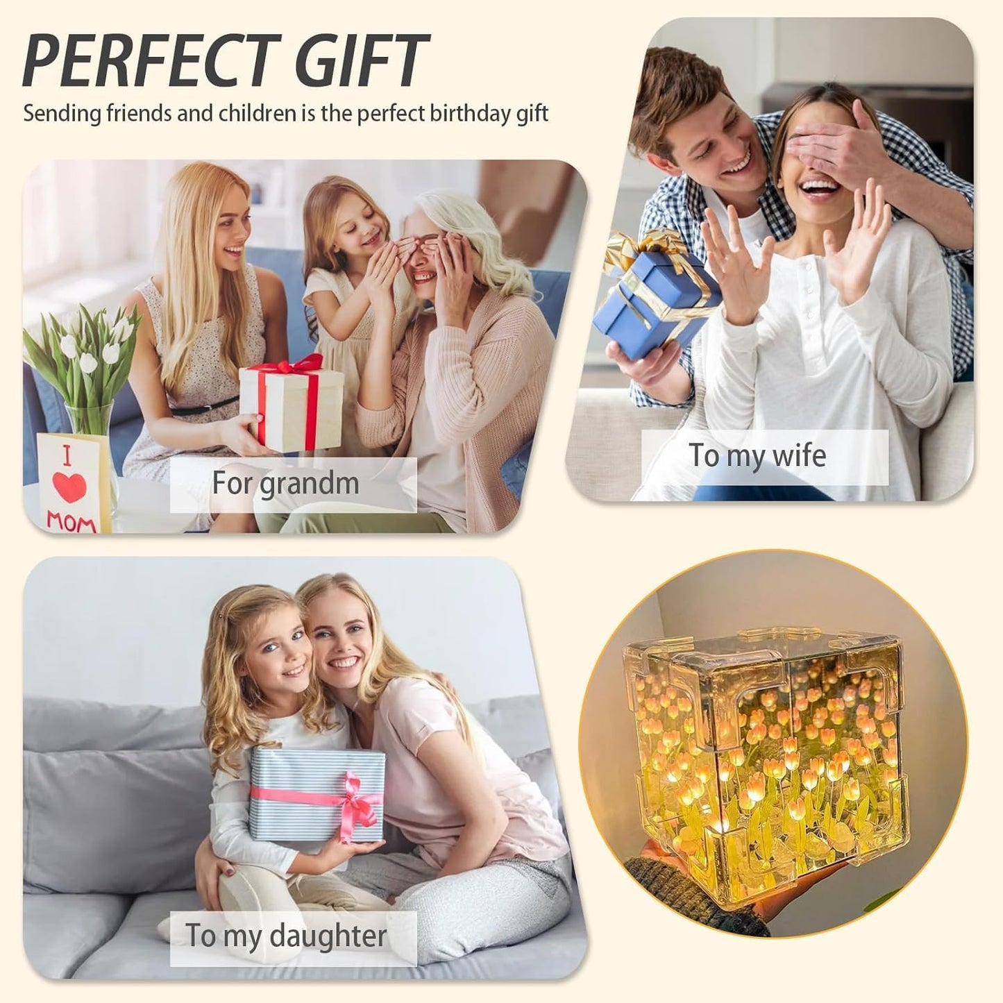 ROMJ Do It Yourself Aesthetic Tulip Cube Lamp – 20 LED Flowers for Desktop, Bedroom & Living Room Décor Best Birthday Gift