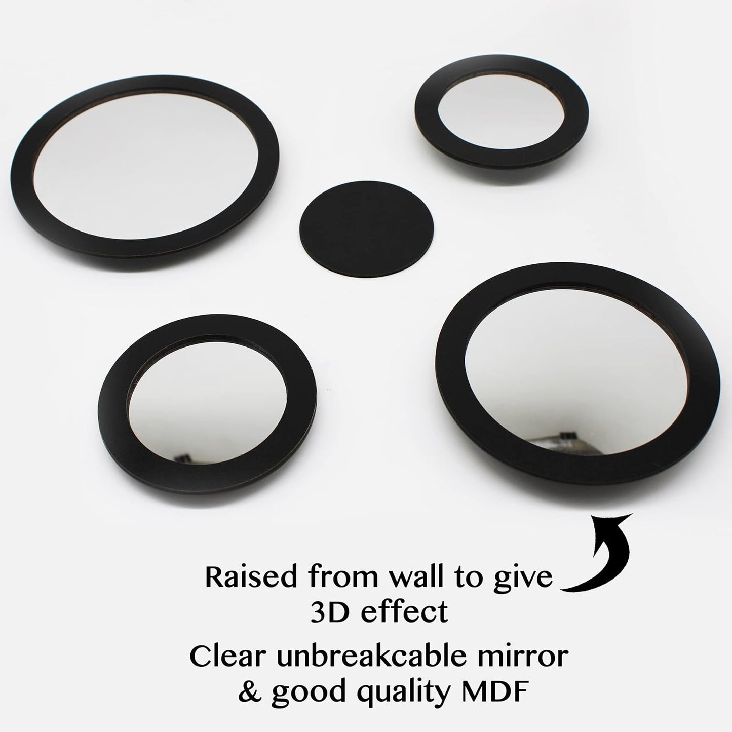 VAH- Kya Bat Hai !! Wall Art Round Black Frame Wall Mirror Sticker for Home, Styles Design Gift for Best Friend, Her, Him (5 Mirror Stickers & 2 MDF Sticker, Framed)