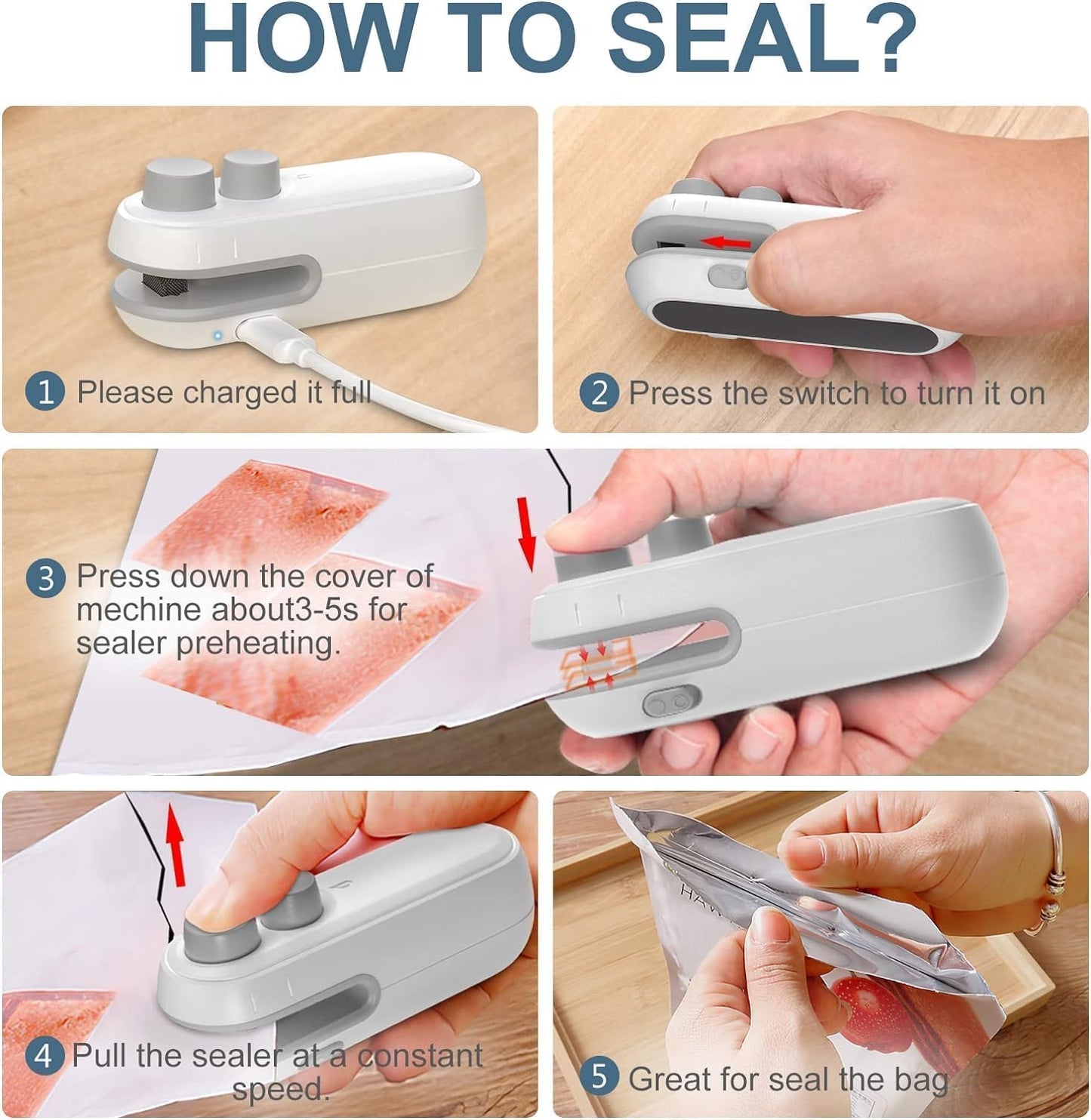 Plastic Bags sealing machine mini Sealing Packet Sealer for Chips or vegetables (WHITE)