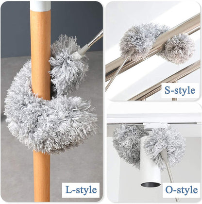 Microfiber Feather Duster Bendable & Extendable Fan Cleaning Mop with Long Rod 100 inches Expandable Pole Handle