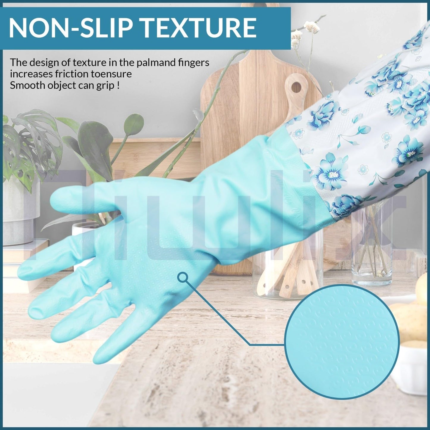 Niwlix Hand Gloves For Kitchen Dishwashing, Gardening, Cleaning Non-Slippery & Durable Long Elbow Length (Pink)