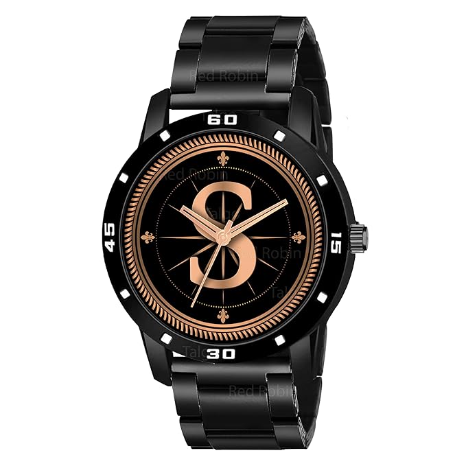 Talgo Analog Round Black Dial ALPHABET S Design Stylish Black Silicone Strap Classic Design Fancy Wrist Watch for Men and Boys, Pack of 1 - ALPHA-S-AVO-BLK-CDBLK