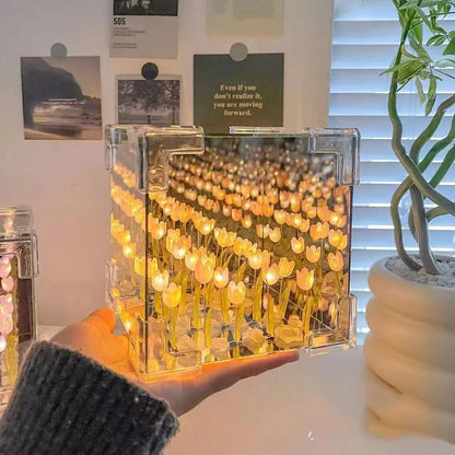 ROMJ Do It Yourself Aesthetic Tulip Cube Lamp – 20 LED Flowers for Desktop, Bedroom & Living Room Décor Best Birthday Gift