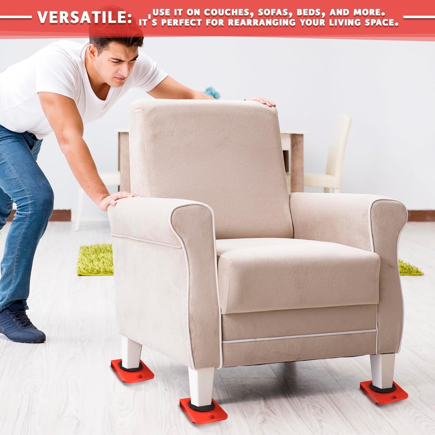 GOSHTI ENTERPRISE Furniture Lifter Mover Tool Set Heavy Duty Furniture Lifter Mover Tool Set, Furniture Moving Roller Wheel Set Wardrobes Adjustable Height