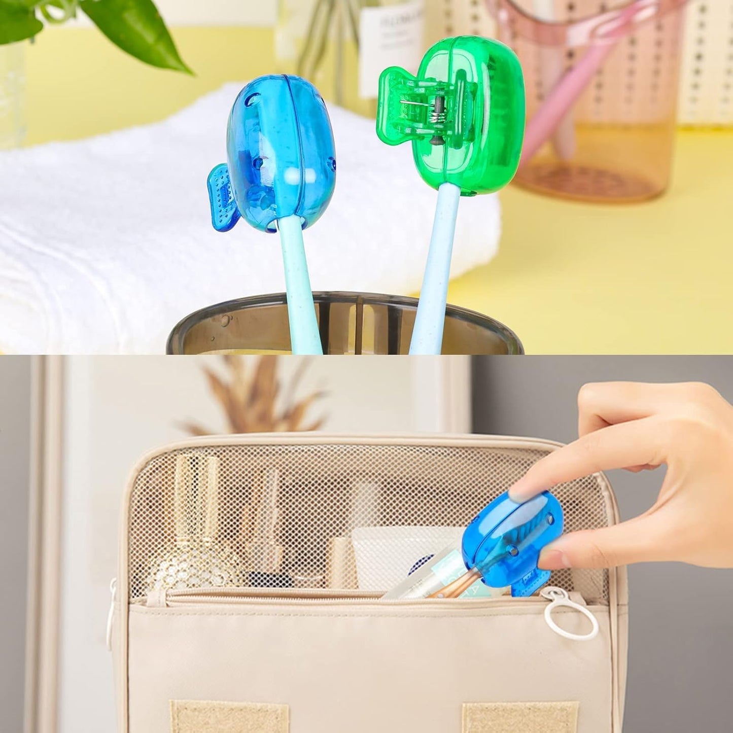 Toothbrush Head Cover 4 Pcs Set Portable Toothbrush Head Protector Protective Portable Plastic Clip's Toothbrush Cover for Household Travel Camping Bathroom Office Oral Care (Multicolour)