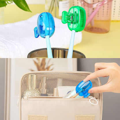 Toothbrush Head Cover 4 Pcs Set Portable Toothbrush Head Protector Protective Portable Plastic Clip's Toothbrush Cover for Household Travel Camping Bathroom Office Oral Care (Multicolour)